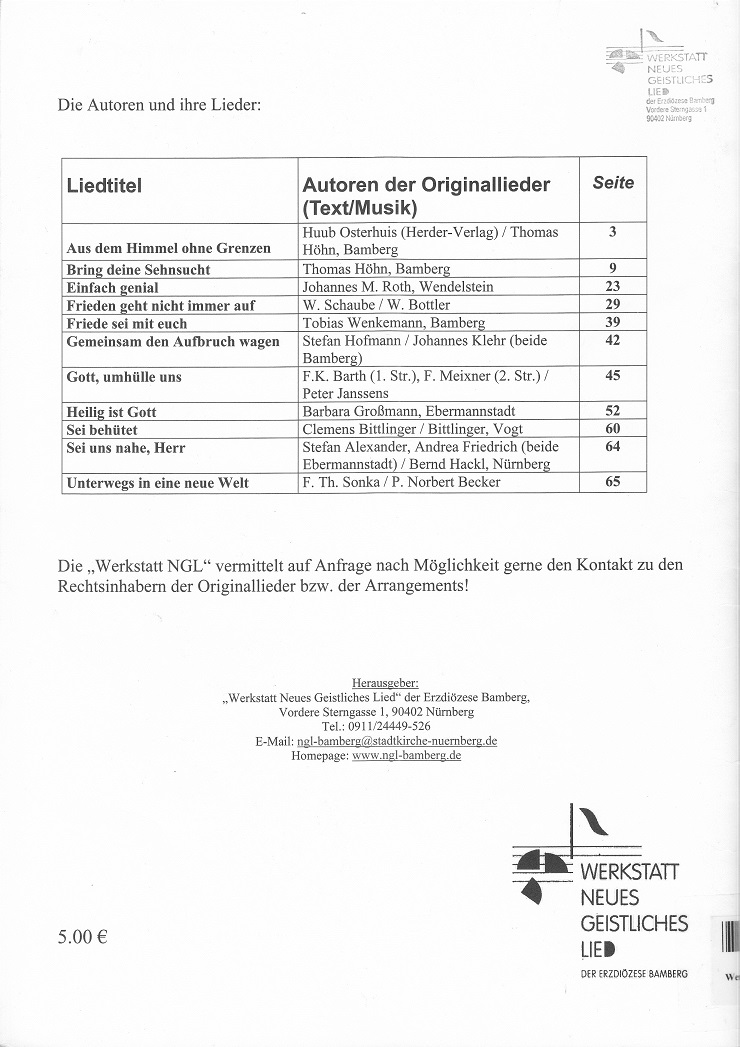Arrangementheft 2003 - Inhalt